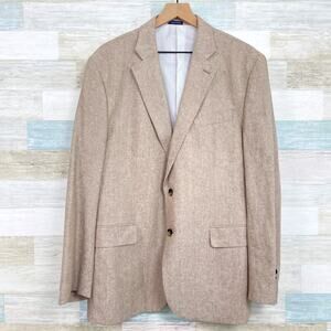 Stafford Weave Linen Blend Summer Sport Coat Tan Beige Classic Fit Mens 44R